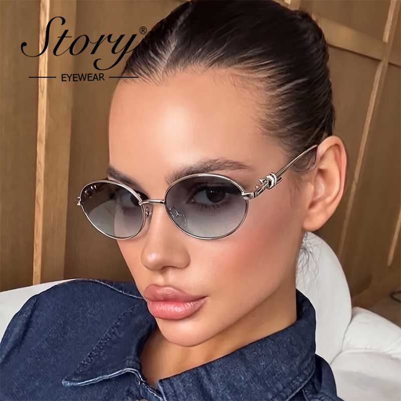 Yellow Streetwear Brand - STORY Retro Metal Frame Oval Sunglasses